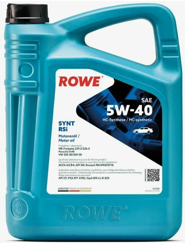 Масло моторное ROWE HIGHTEC SYNT RSI SAE 5W-40 4л