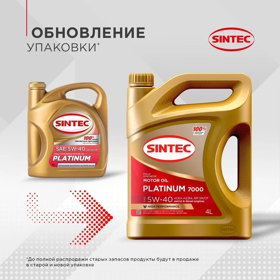 SINTEC Platinum 7000 5W40, A3/B4, синт. 4л - изображение 1