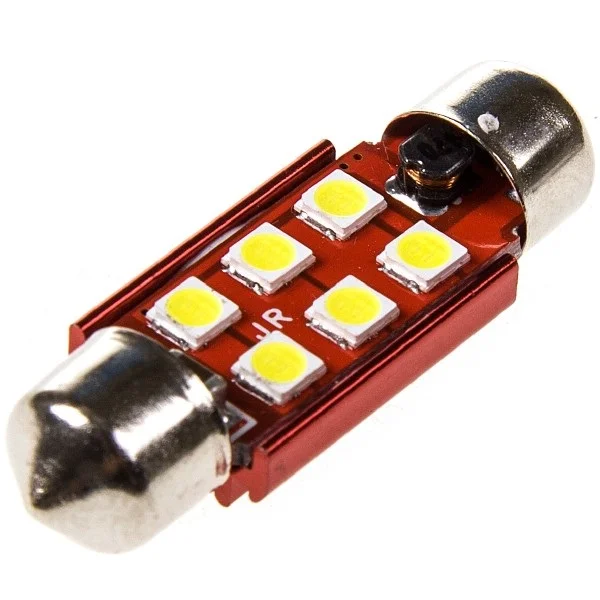 Автолампа диод C5W 11-36 (SV8,5) 12V 6 SMD диод белая KS биполярная, радиатор, салонная (3030) - изображение 1