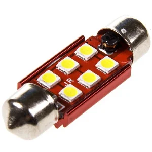 Автолампа диод C5W 11-36 (SV8,5) 12V 6 SMD диод белая KS биполярная, радиатор, салонная (3030) - миниатюра 2