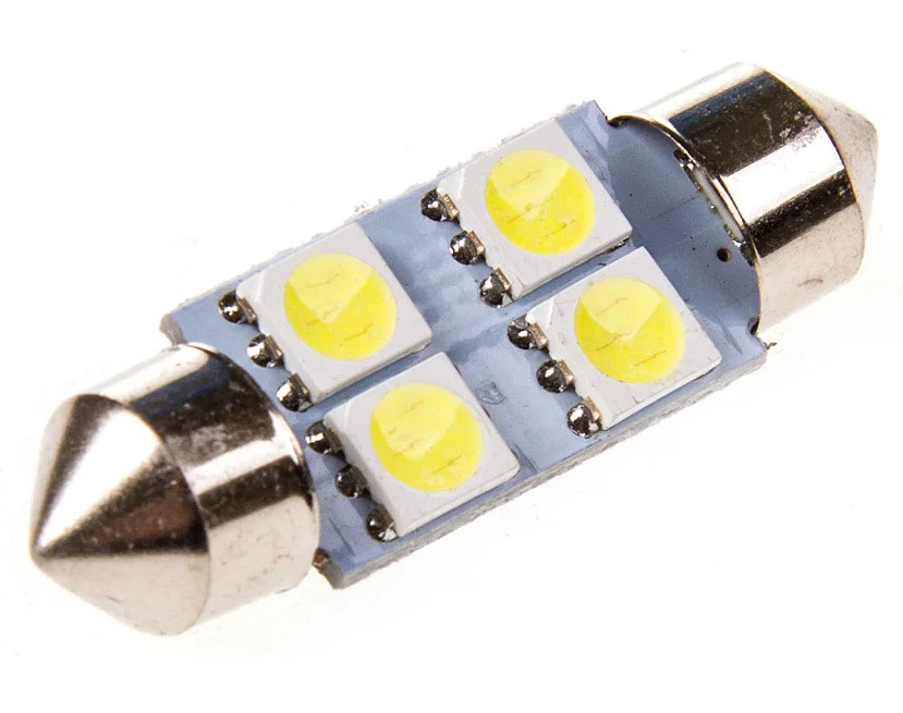 Автолампа диод C5W 11-36 (SV8,5) 12V 4 SMD диода, белая, KS, салонная (5050) - изображение 1