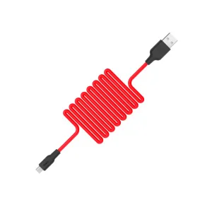 Кабель USB HOCO PLUS Micro силиконовый  2м, черно-красный - миниатюра 2