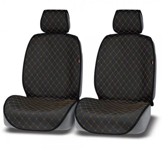Накидки на сиденья Alcantara Lux черная/золотая нить стеганая 2 шт - изображение 1