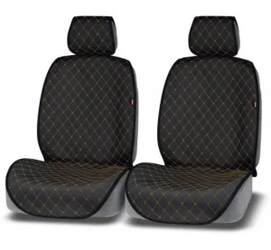 Накидки на сиденья Alcantara Lux черная/золотая нить стеганая 2 шт - миниатюра 2