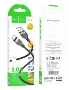 Кабель USB Type-C  1 м, черный силикон HOCO - миниатюра 2