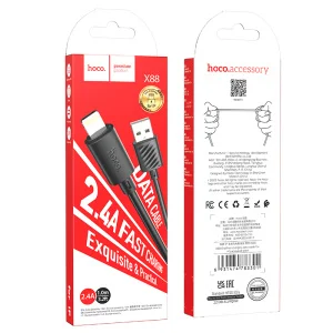 Кабель USB HOCO  Apple силиконовый 2.4A 1м, черный - миниатюра 2