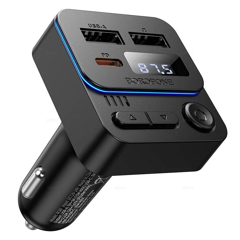 FM модулятор (трансмиттер) Hoco bluetooth, черный Borofone - миниатюра 6