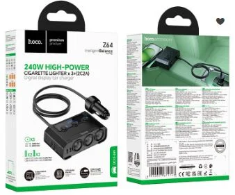 АЗУ HOCO 240W 2C2A+3гнезда+ индикатор напряжения 1м.,черный