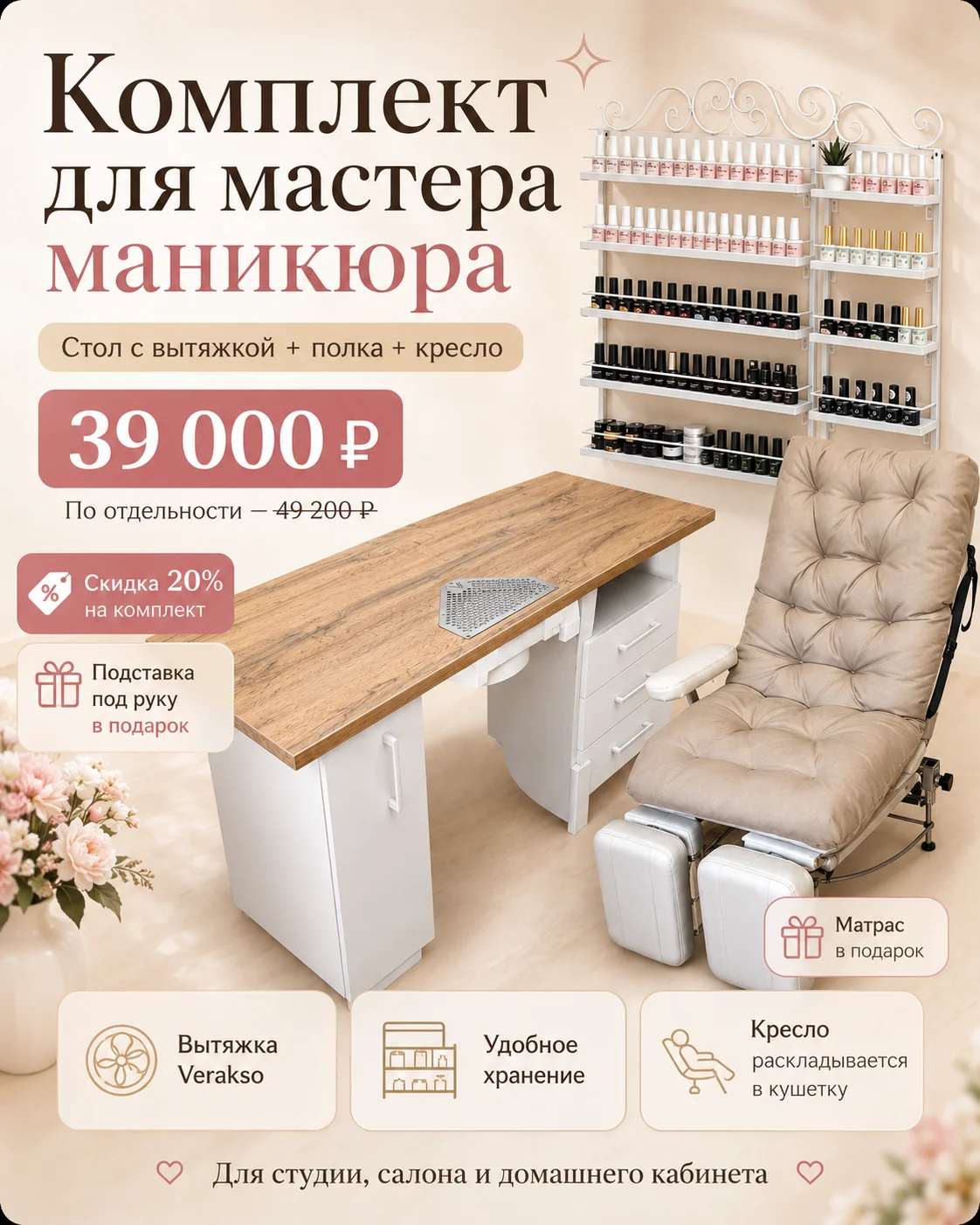 Комплект оборудования для рабочего места мастера маникюра