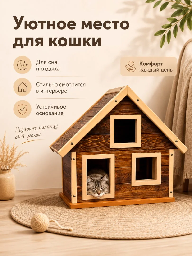 Домик для кошки из дерева ручной работы - изображение 1