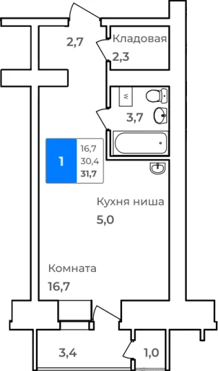 Студия 31,7 кв.м. в новостройке - миниатюра 5