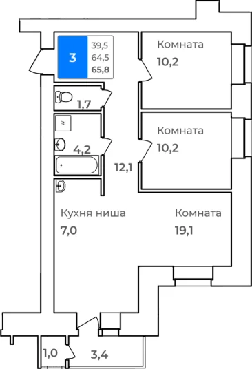 3-комн. кв. 65,8 кв.м в новостройке - миниатюра 2