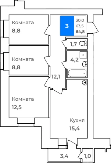 3-комн. кв. в г. Благовещенске - миниатюра 2