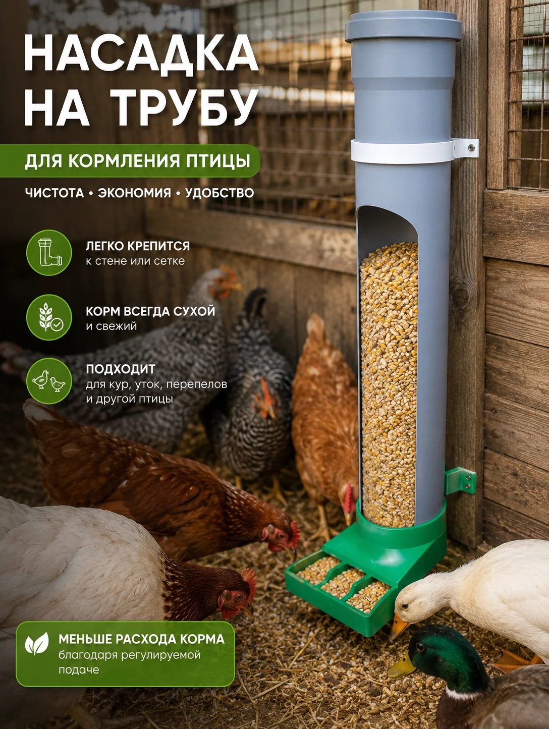 Насадка кормушка для кур на трубу - миниатюра 3