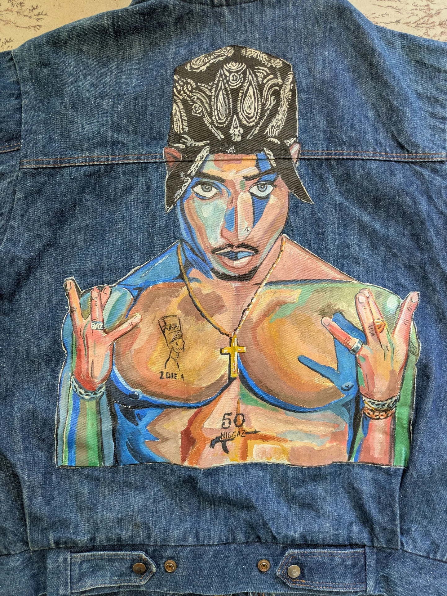 Джинсовая куртка в стиле workwear с принтом 2pac - миниатюра 3