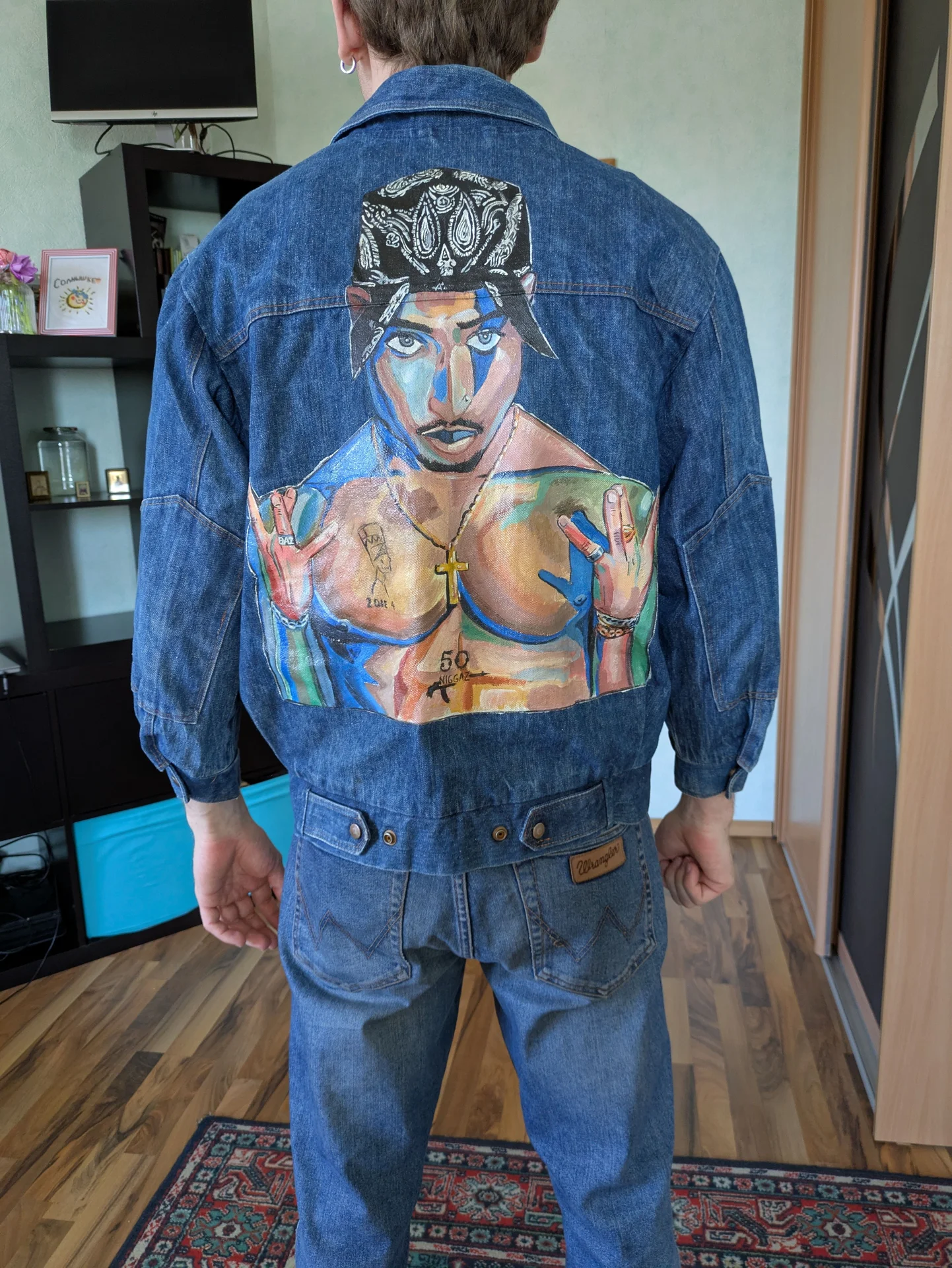 Джинсовая куртка в стиле workwear с принтом 2pac - миниатюра 5