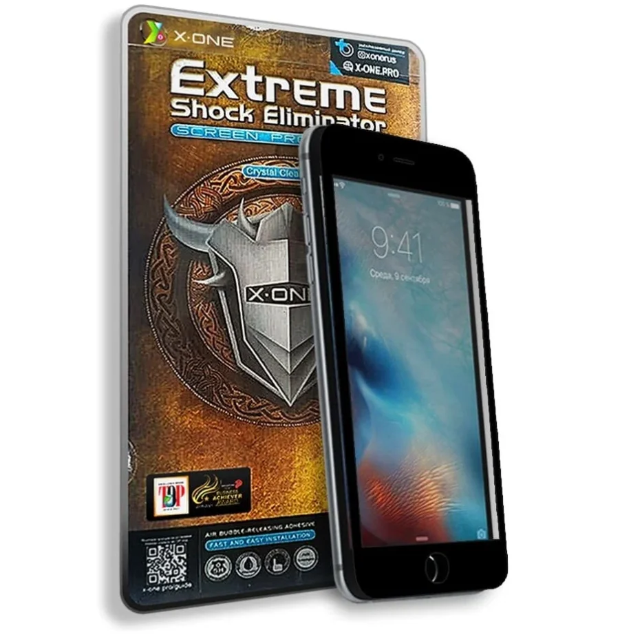 Защитная противоударная бронепленка для iPhone 6+/6S+ X-ONE Extreme Shock Eliminator Coverage 3-го поколения на экран с белой рамкой - изображение 1