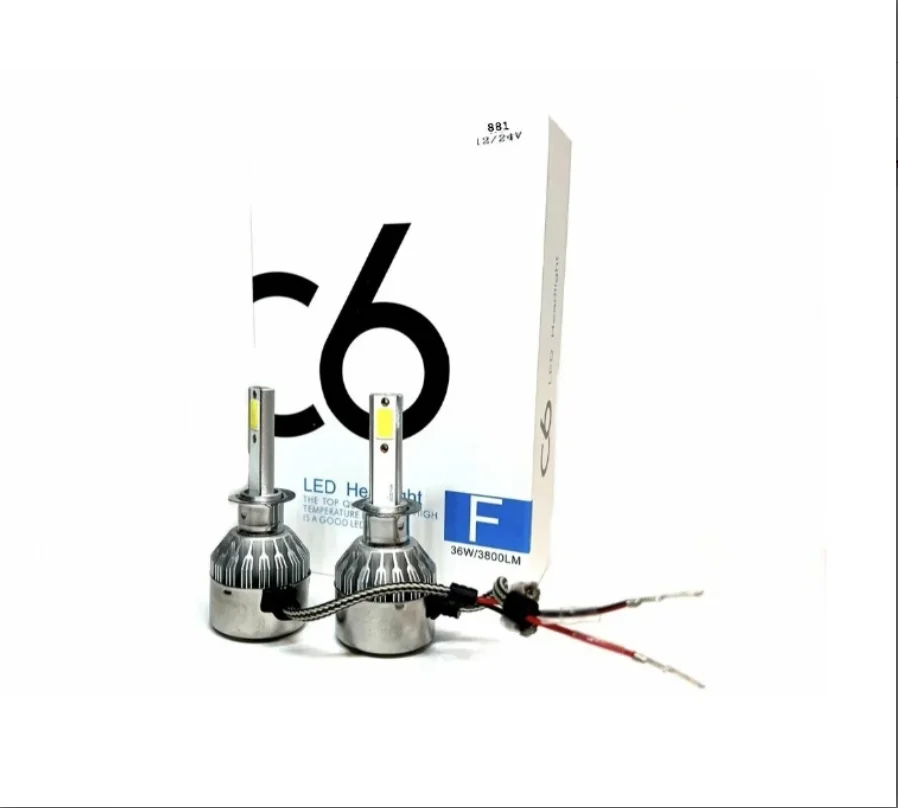 Лампа светодиодная H3 для авто Комплект 2шт. LED C6 (ярче ксенона) 12V 6000K 36W 3800Lm - миниатюра 2