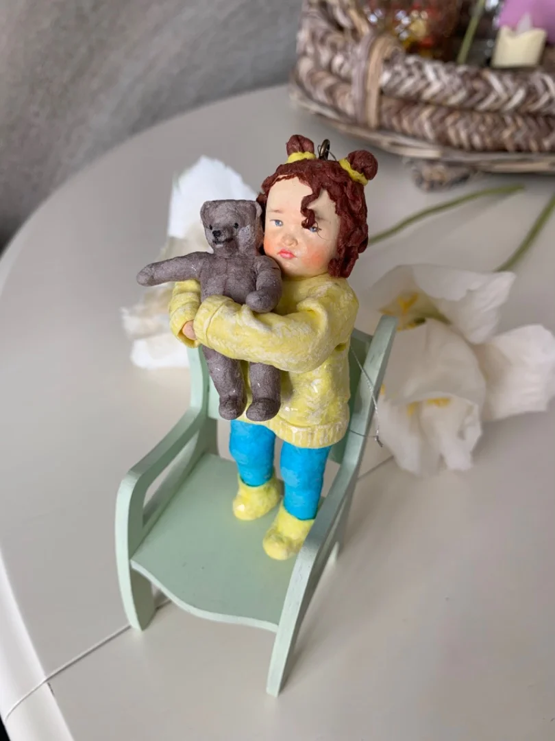 Ватная елочная игрушка девочка с мишкой - миниатюра 9