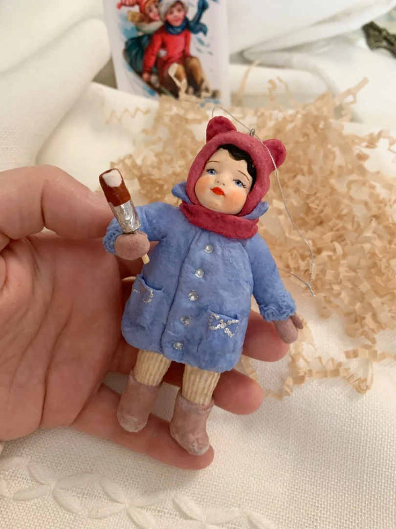 Ватная елочная игрушка, девочка с эскимо - миниатюра 6