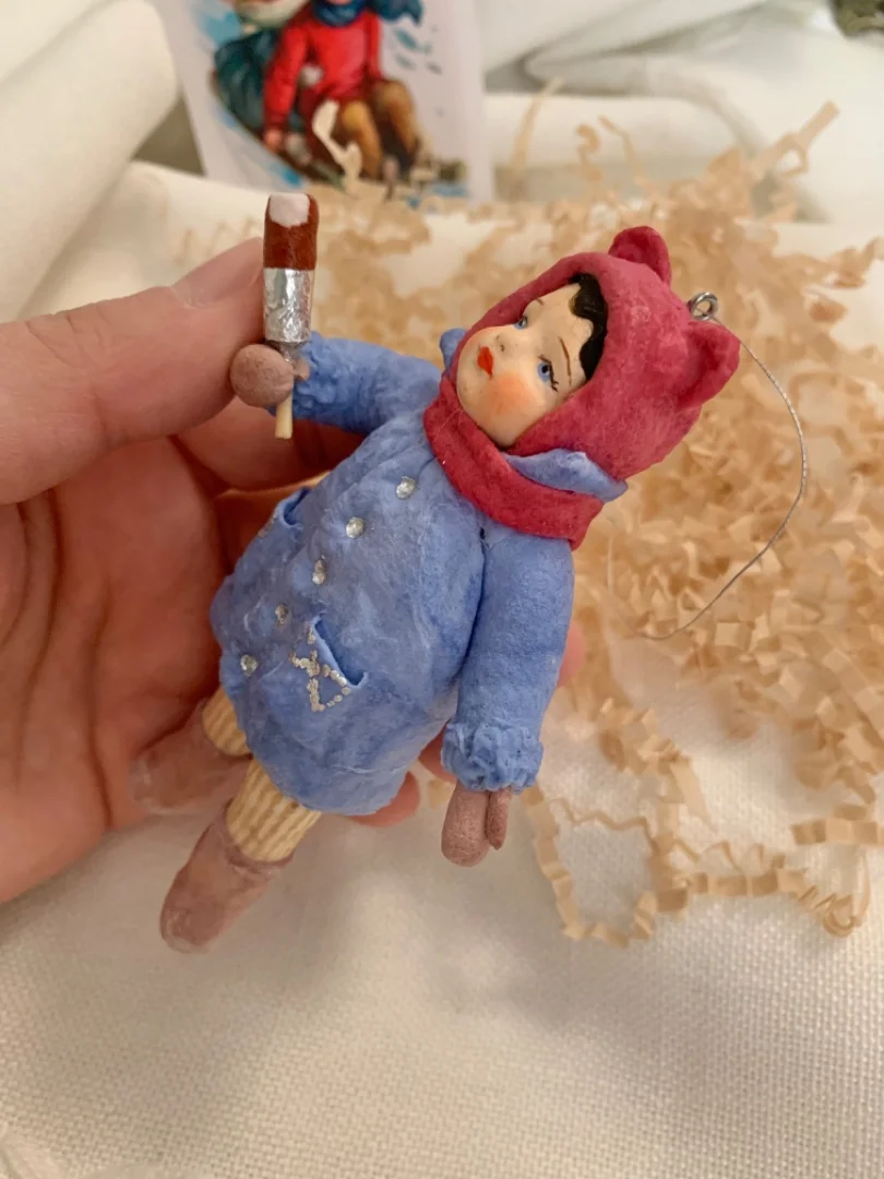 Ватная елочная игрушка, девочка с эскимо - миниатюра 7