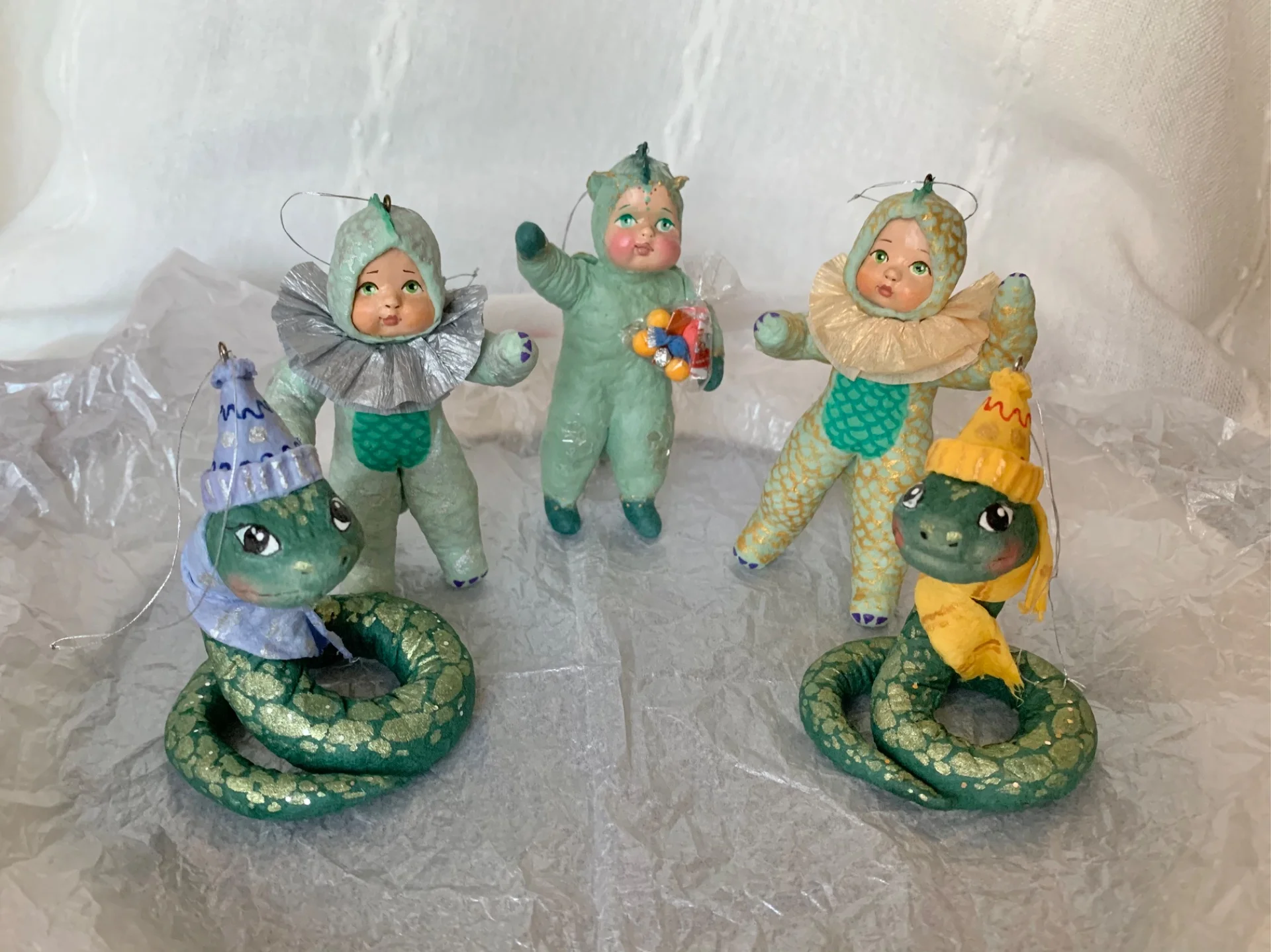 Ватная елочная игрушка, динозаврик, дракончик - миниатюра 3