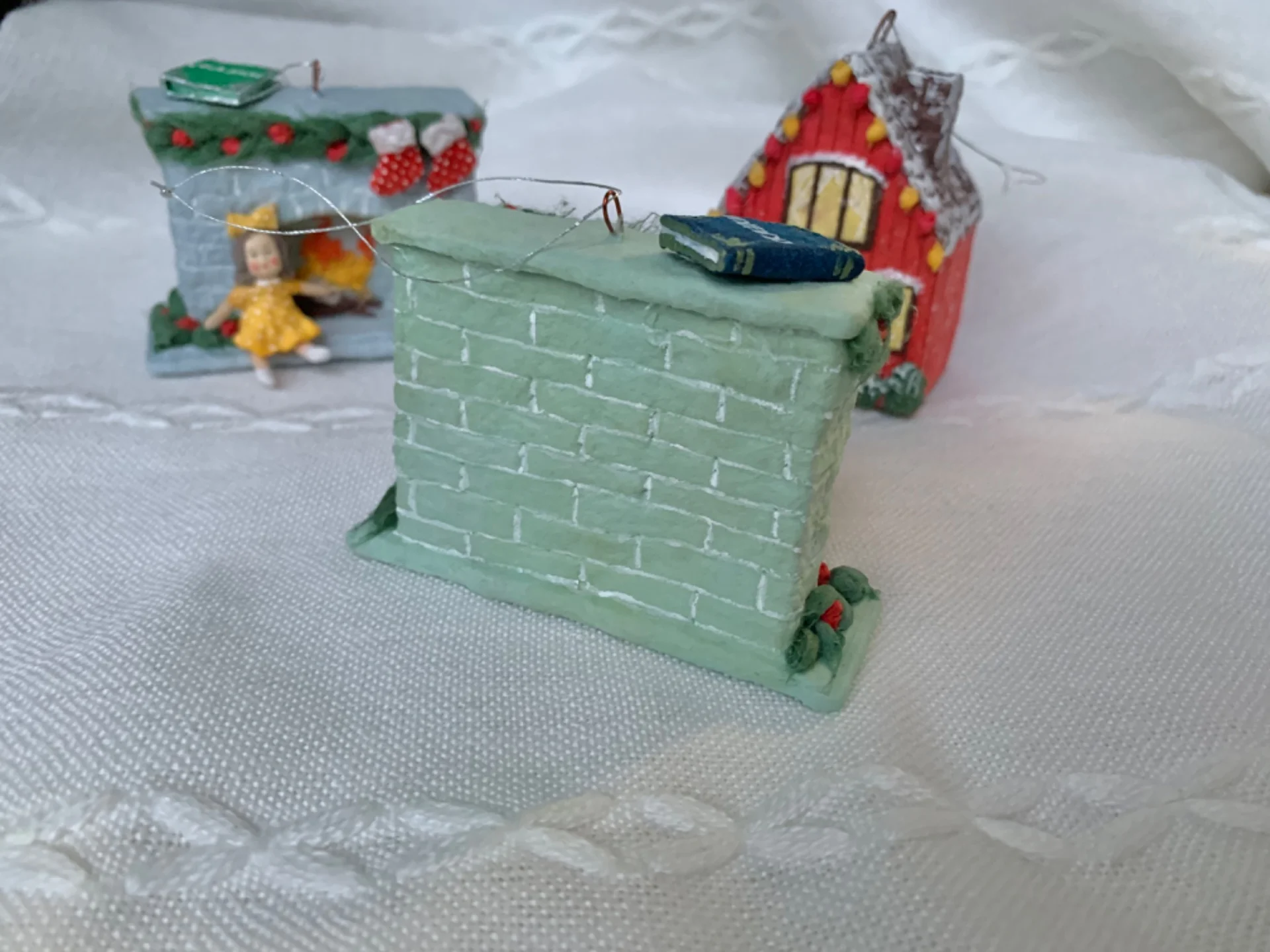 Ватная елочная игрушка рождественский камин - миниатюра 3