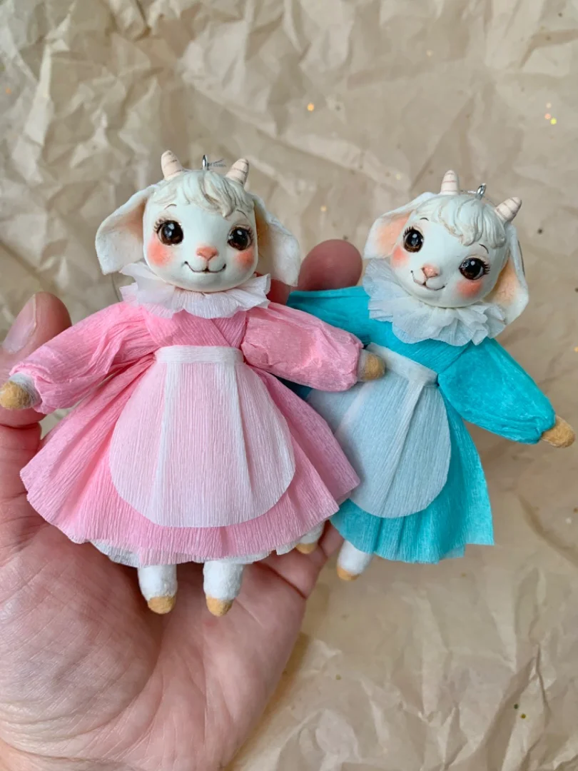Ватная елочная игрушка, козочка. - миниатюра 3