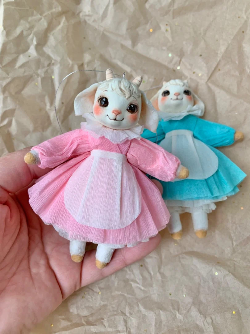 Ватная елочная игрушка, козочка. - миниатюра 6