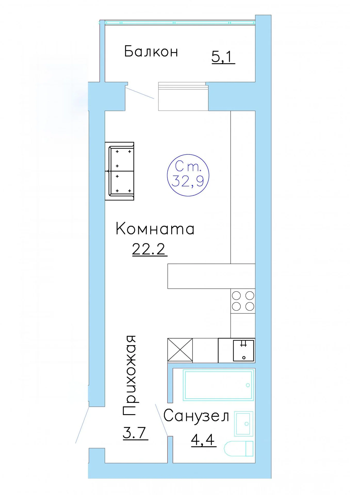 Студия с ремонтом в поселке Московский - миниатюра 8