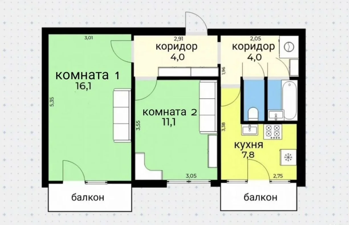 2-комнатная квартира 46,4 м² - миниатюра 4