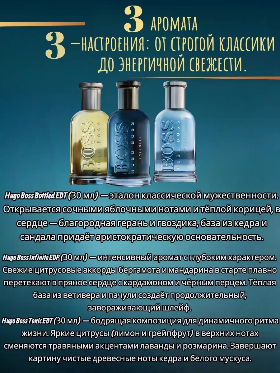 Парфюмерный мужской подарочный набор Хьюго Босс 3 x 30 ml - миниатюра 2