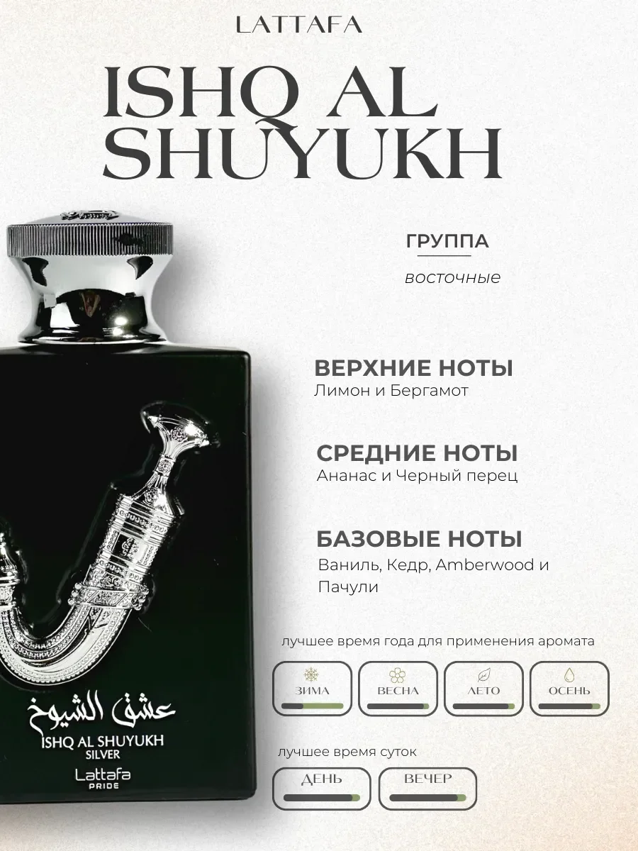 Духи арабские унисекс Ishq Al Shuyukh Silver Lattafa 100мл - миниатюра 2