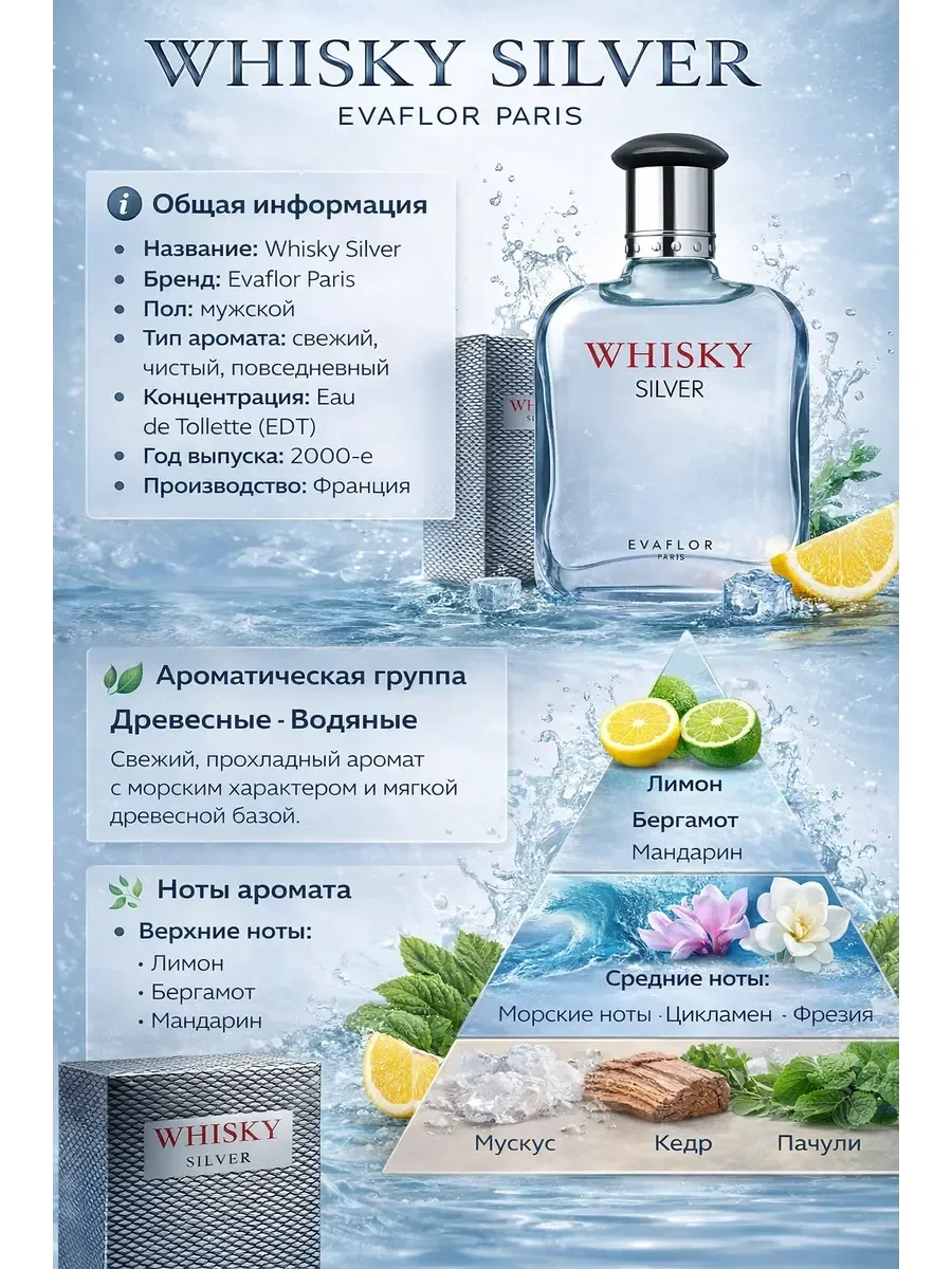 Туалетная Вода Whisky Silver 100 ml - миниатюра 2