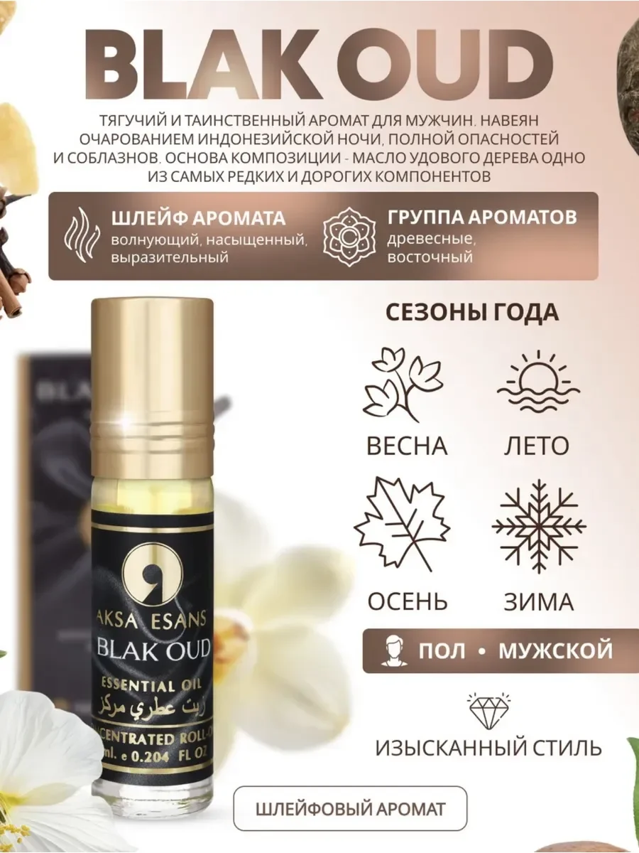 Духи мужские масляные Blak Oud 6 мл - миниатюра 3