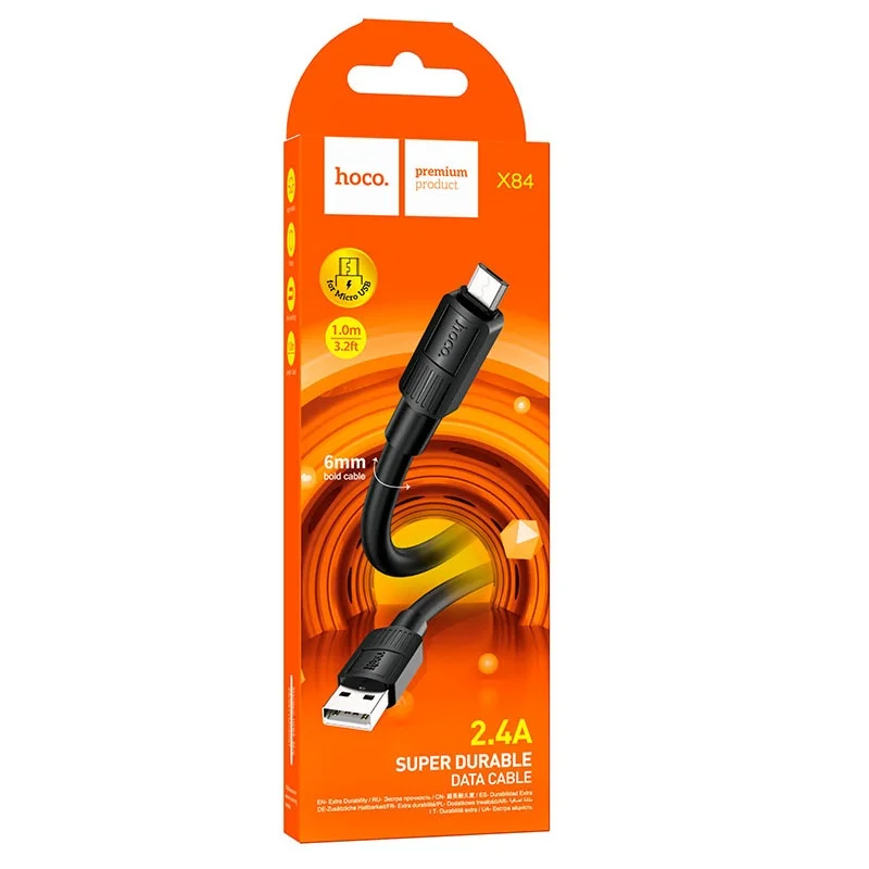 Кабель Hoco (X84) Premium Micro USB, 1м, Черный