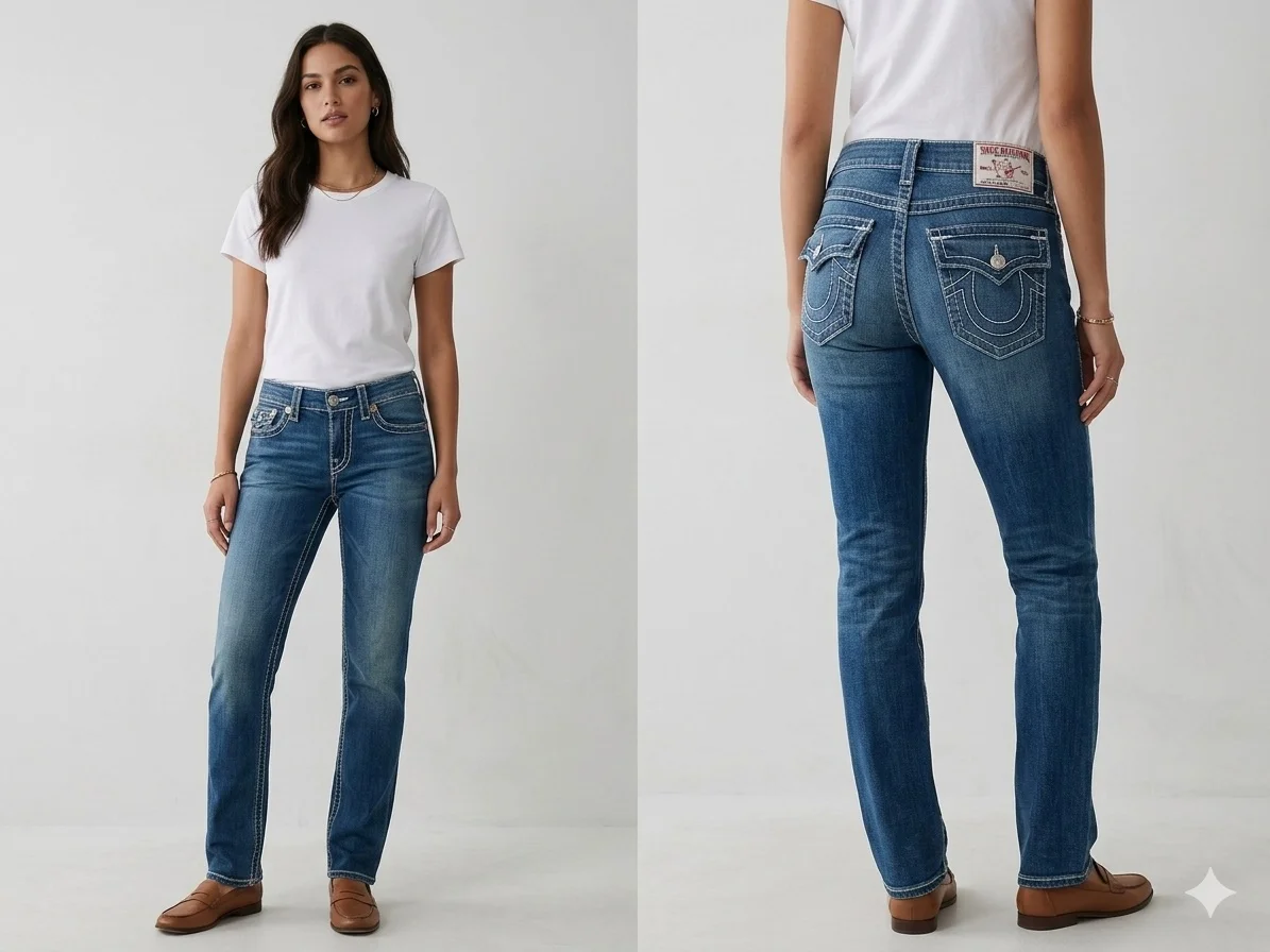 Прямые женские синие джинсы True Religion - миниатюра 2