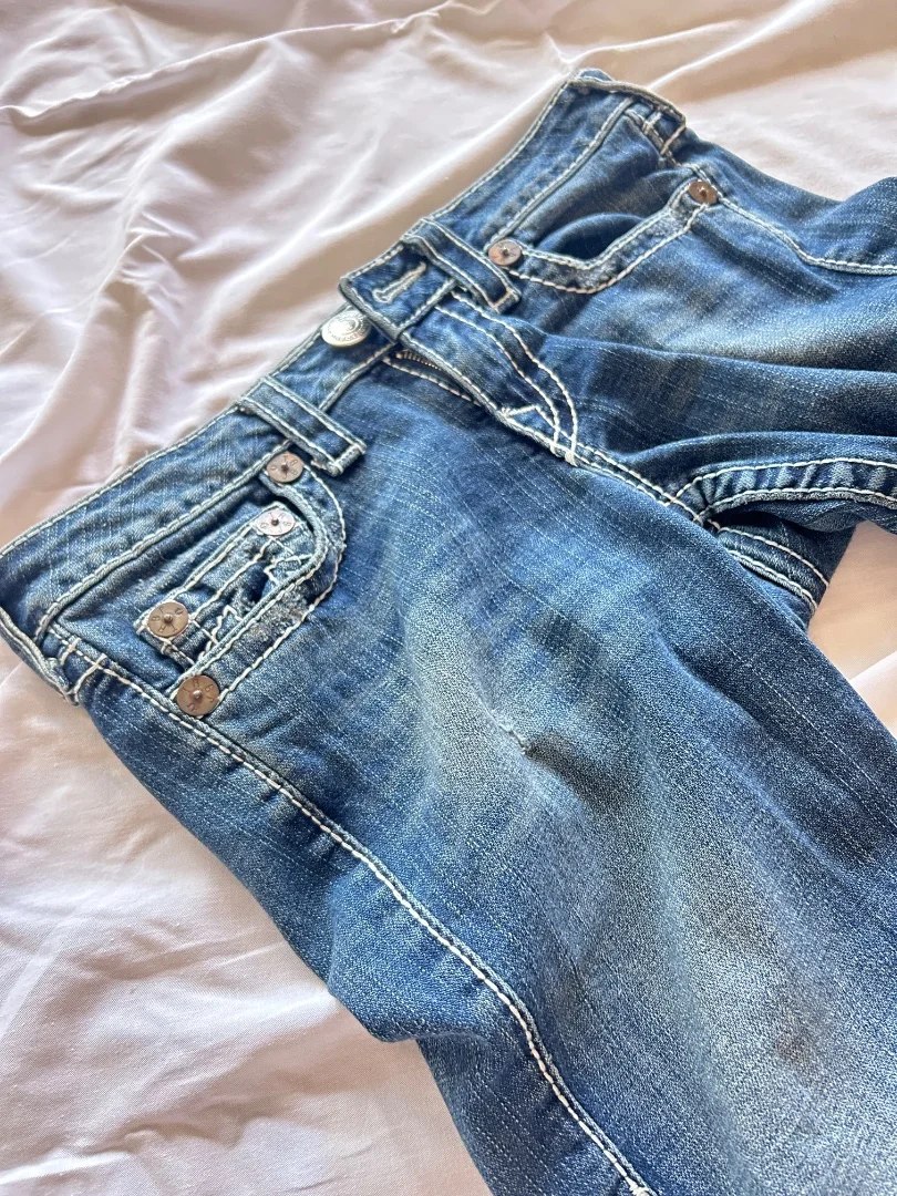 Прямые женские синие джинсы True Religion - миниатюра 5