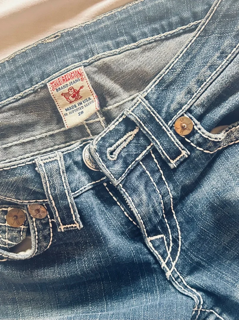 Прямые женские синие джинсы True Religion - миниатюра 6