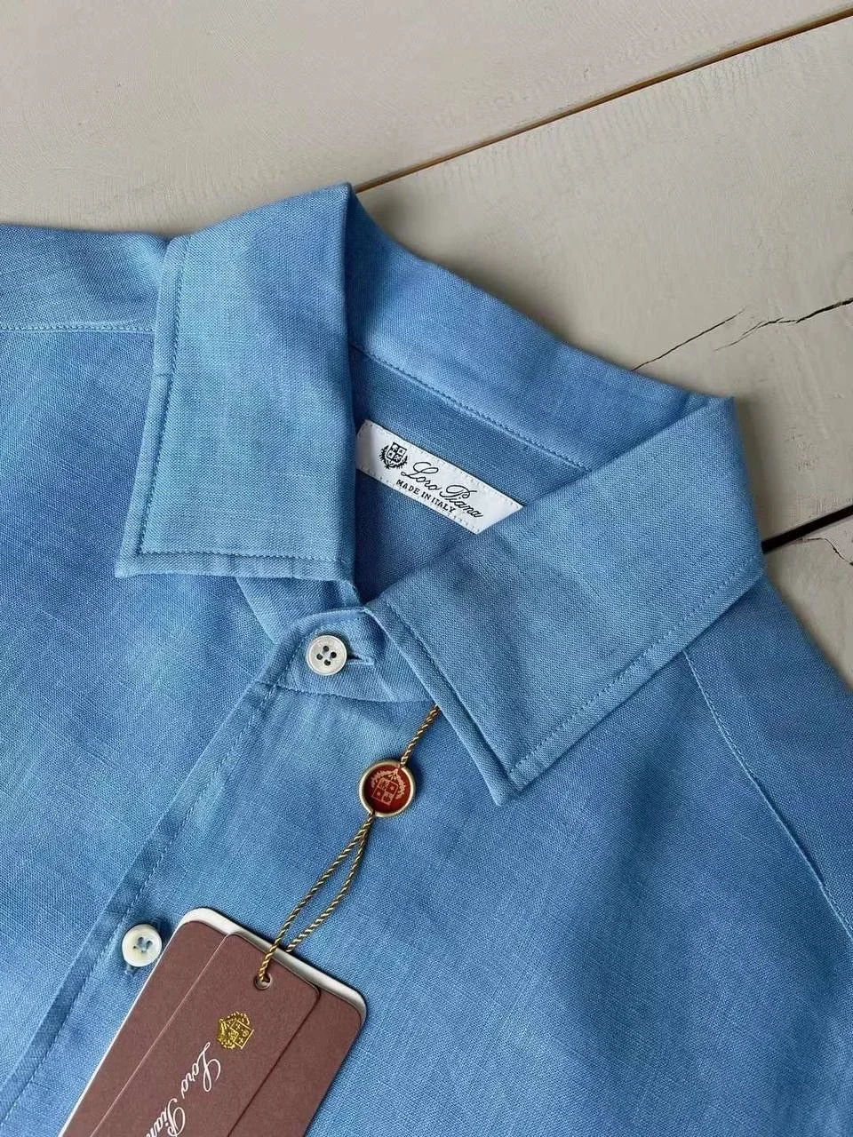 Рубашка белая loro piana льняная - миниатюра 5