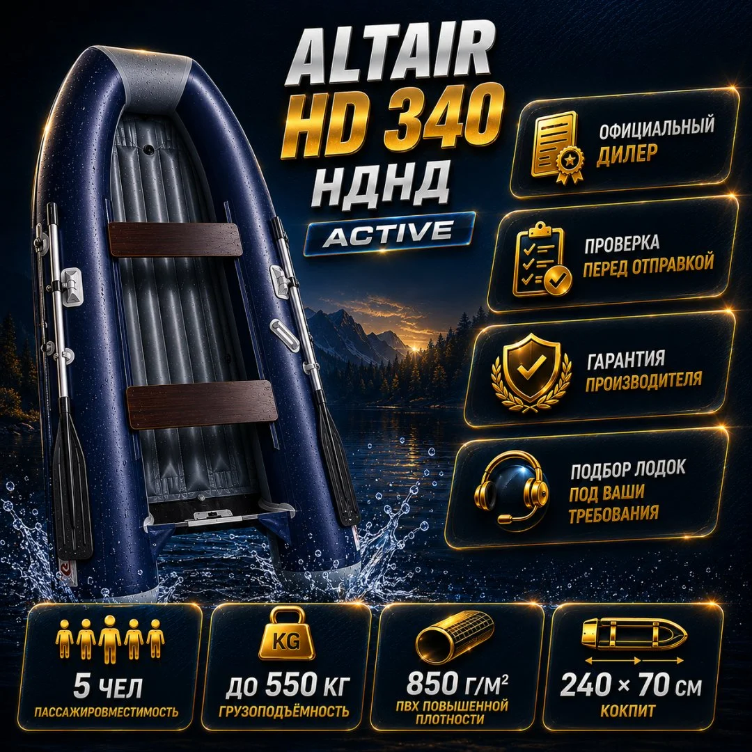 Моторная лодка ПВХ ALTAIR HD-340 Active НДНД синяя/серая - миниатюра 2