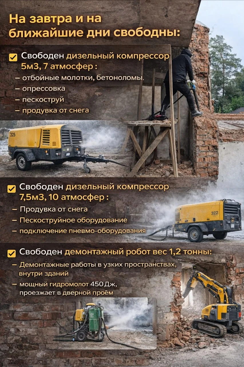 Аренда компрессора с отбойными молотками, бетоноломами, пескоструй , продувка - миниатюра 6