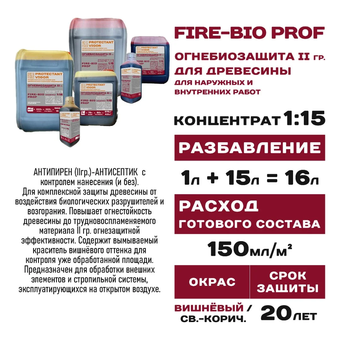 Пропитка для дерева огнебиозащита концентрат - миниатюра 3