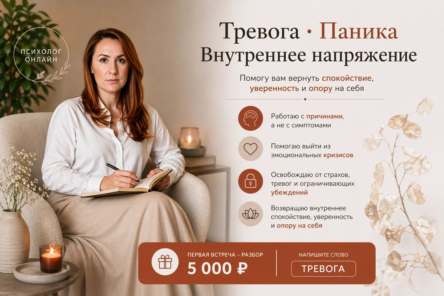 Психолог онлайн/тревога, паника, внут. напряжение