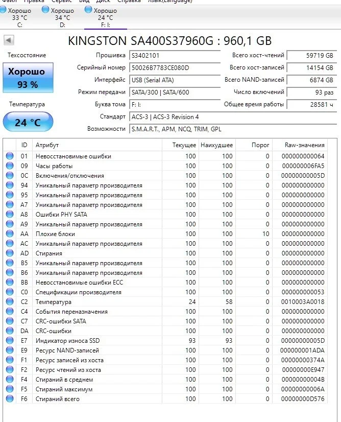 SSD Kingston SA400 960Gb - миниатюра 3