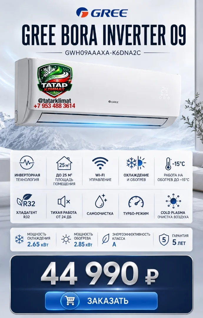 Кондиционер сплит система GREE BORA GWH07AAAXA-K6DNA2C инверторный - миниатюра 6