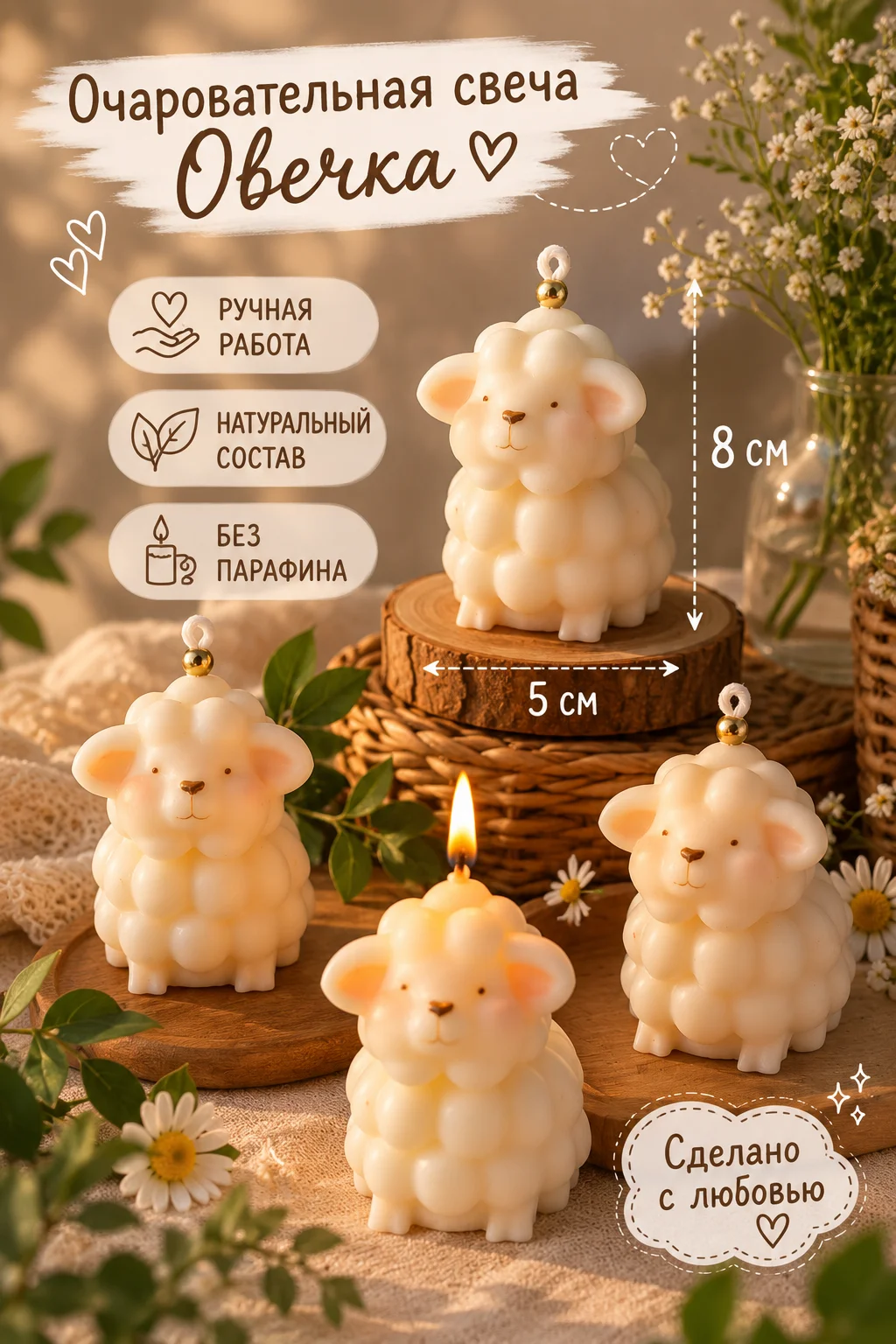 Интерьерная свеча «свечка овечка» - изображение 1