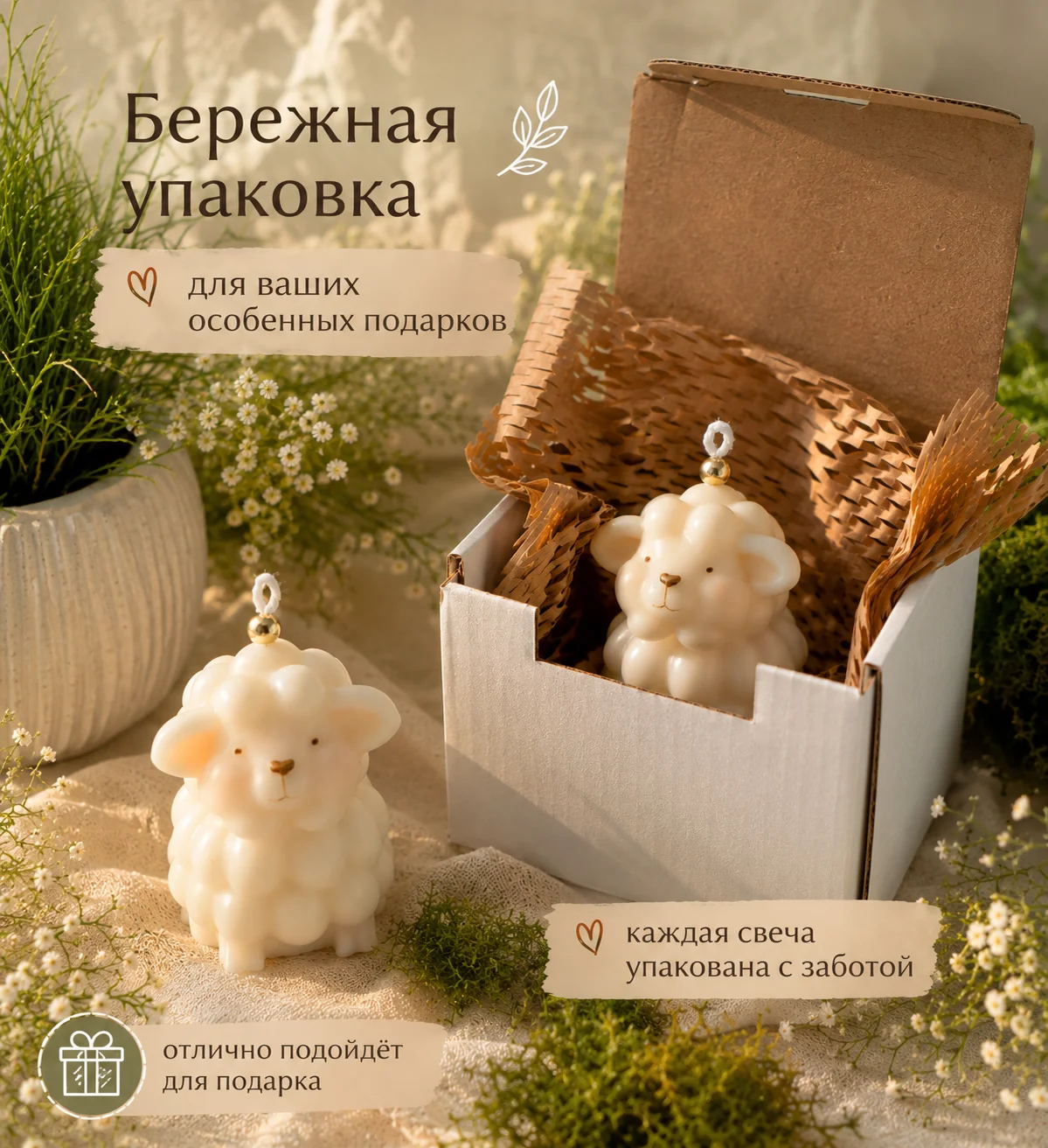 Интерьерная свеча «свечка овечка» - миниатюра 2