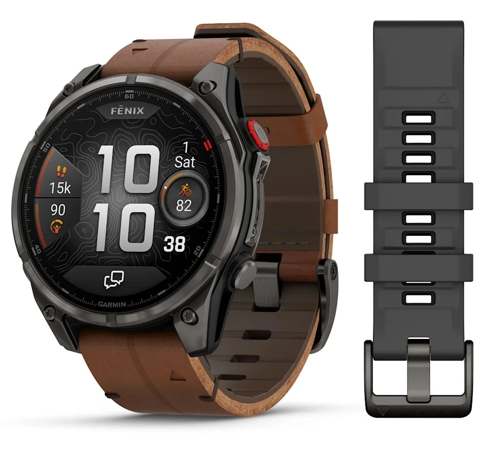 Garmin Fenix 8 Pro 47mm AMOLED Sapphire Carbon Grey DLC Titanium/Chestnut Leather Band Лидер продаж, Новый, Магазин, Гарантия - изображение 1