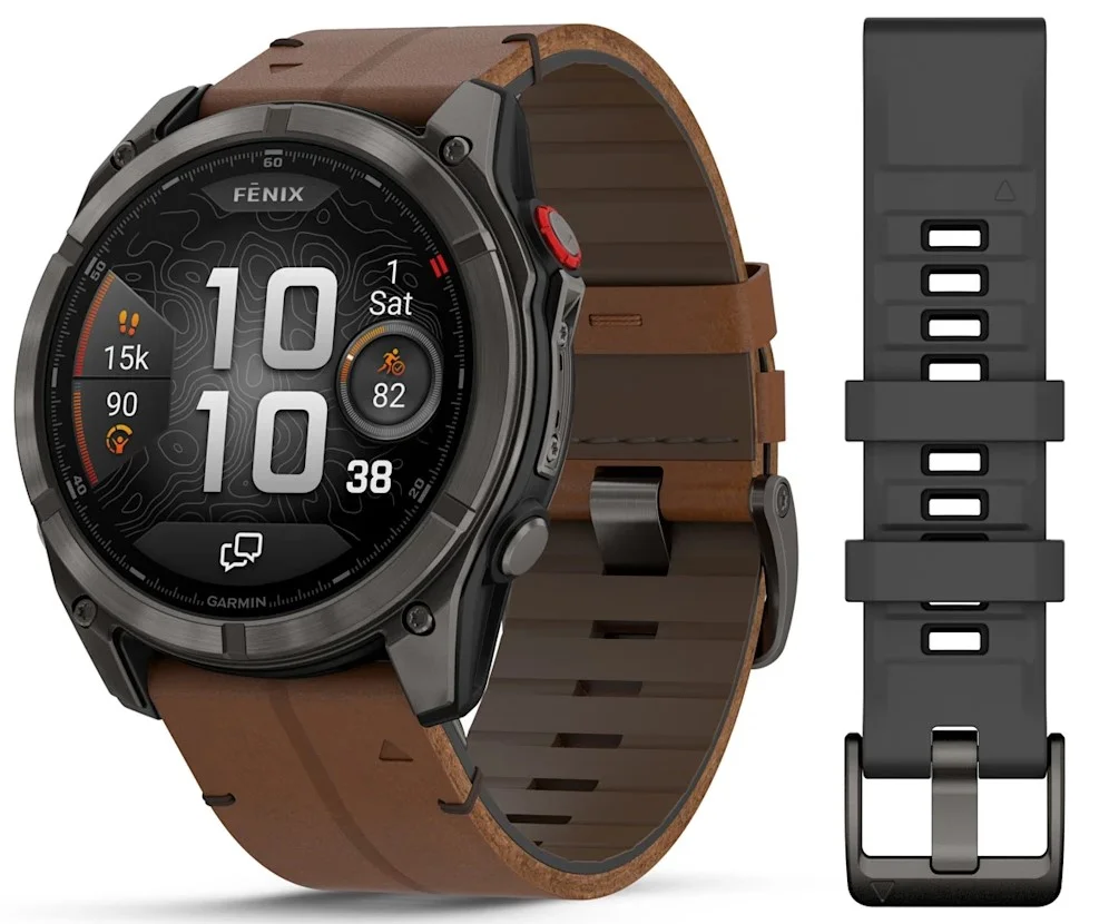 Garmin Fenix 8 Pro 51mm AMOLED Sapphire Carbon Grey DLC Titanium/Chestnut Leather Band Топ выбор, Новый, Магазин, Гарантия - изображение 1